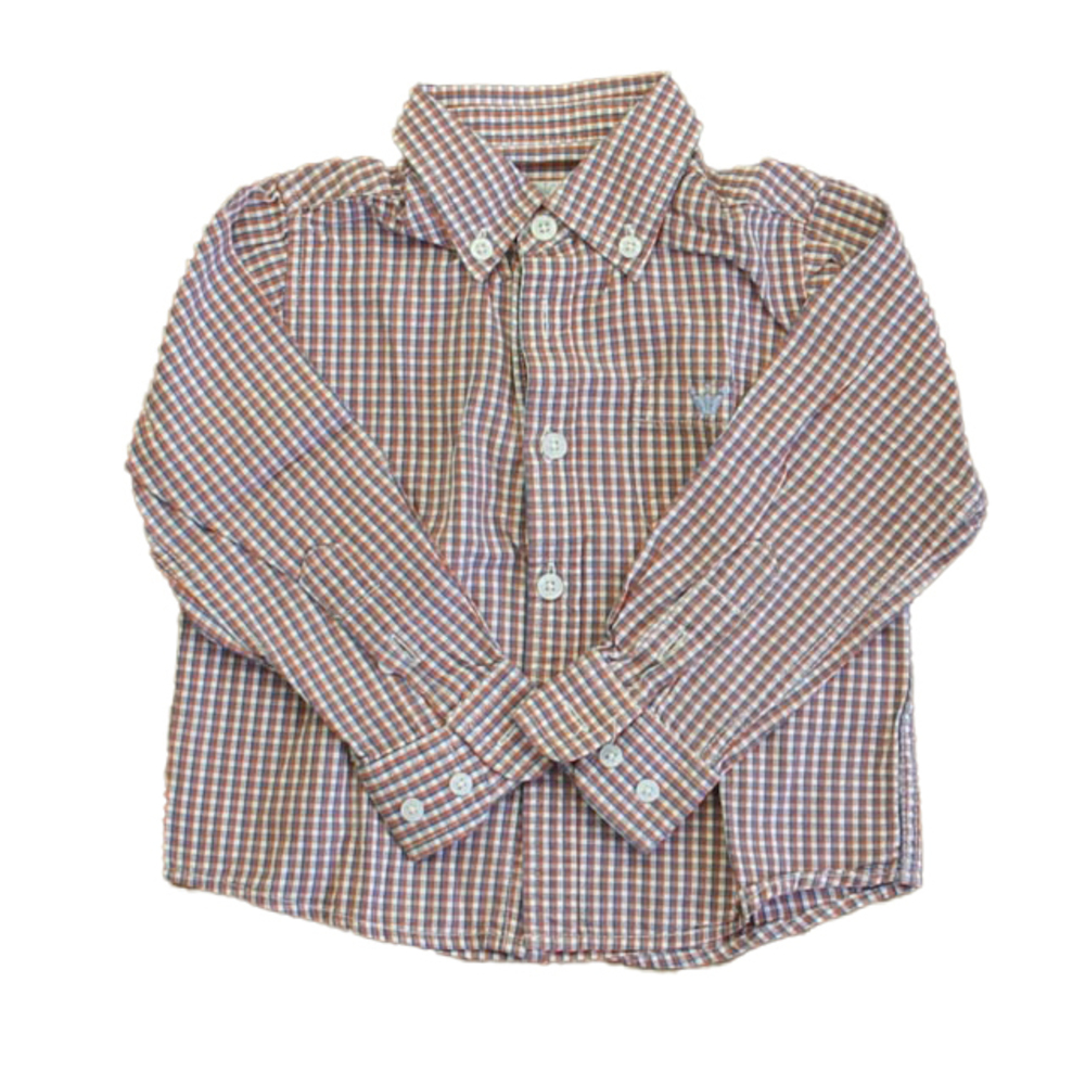 EPK Boys Blue | Coral Plaid Button Down Long Sleeve size: 23 Months
